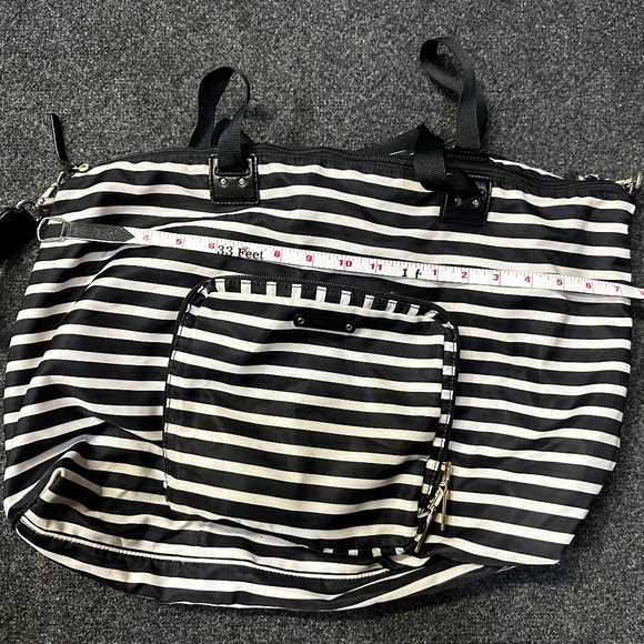 Kate Spade Black White Striped Pink Crossbody Satchel Foldover Purse Bag SPARSE - Picture 4 of 7